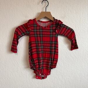 Posh Peanut Long Sleeve Ruffled Bamboo Viscose Romper Plaid Red 18-24 Months